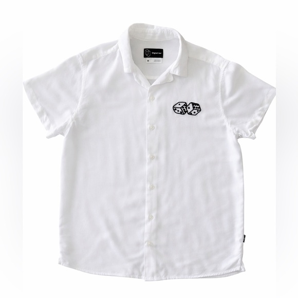 Original Use Dice Embroidery Button Up Shirt Y2K Streetwear Skater Grunge - Picture 2 of 7